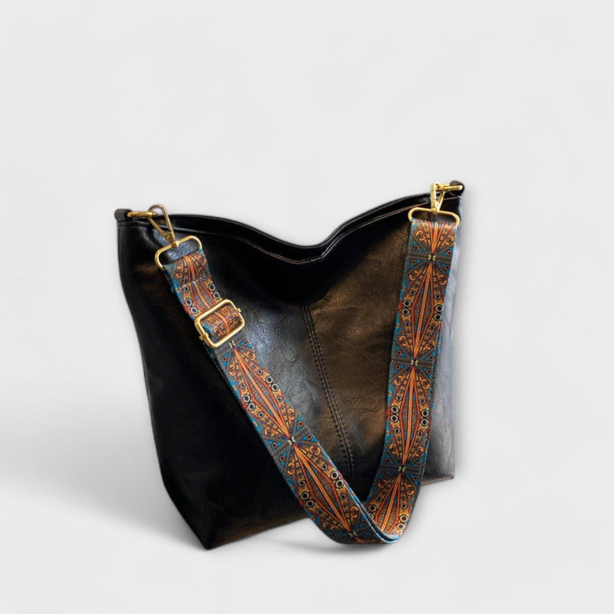 Ségolène | Sac Besace Femme Style Rétro à Bandoulière Graphique - Noir