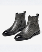 Séraphin | Bottines Homme Effet Croco à Zip et Bride à Boucle - Gris