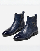 Séraphin | Bottines Homme Effet Croco à Zip et Bride à Boucle - Bleu marine