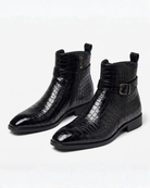 Séraphin | Bottines Homme Effet Croco à Zip et Bride à Boucle - Noir