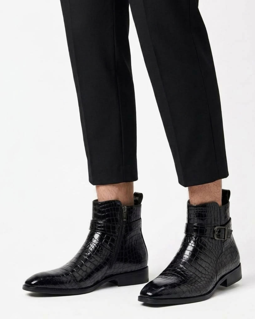 Séraphin | Bottines Homme Effet Croco à Zip et Bride à Boucle - vue 6