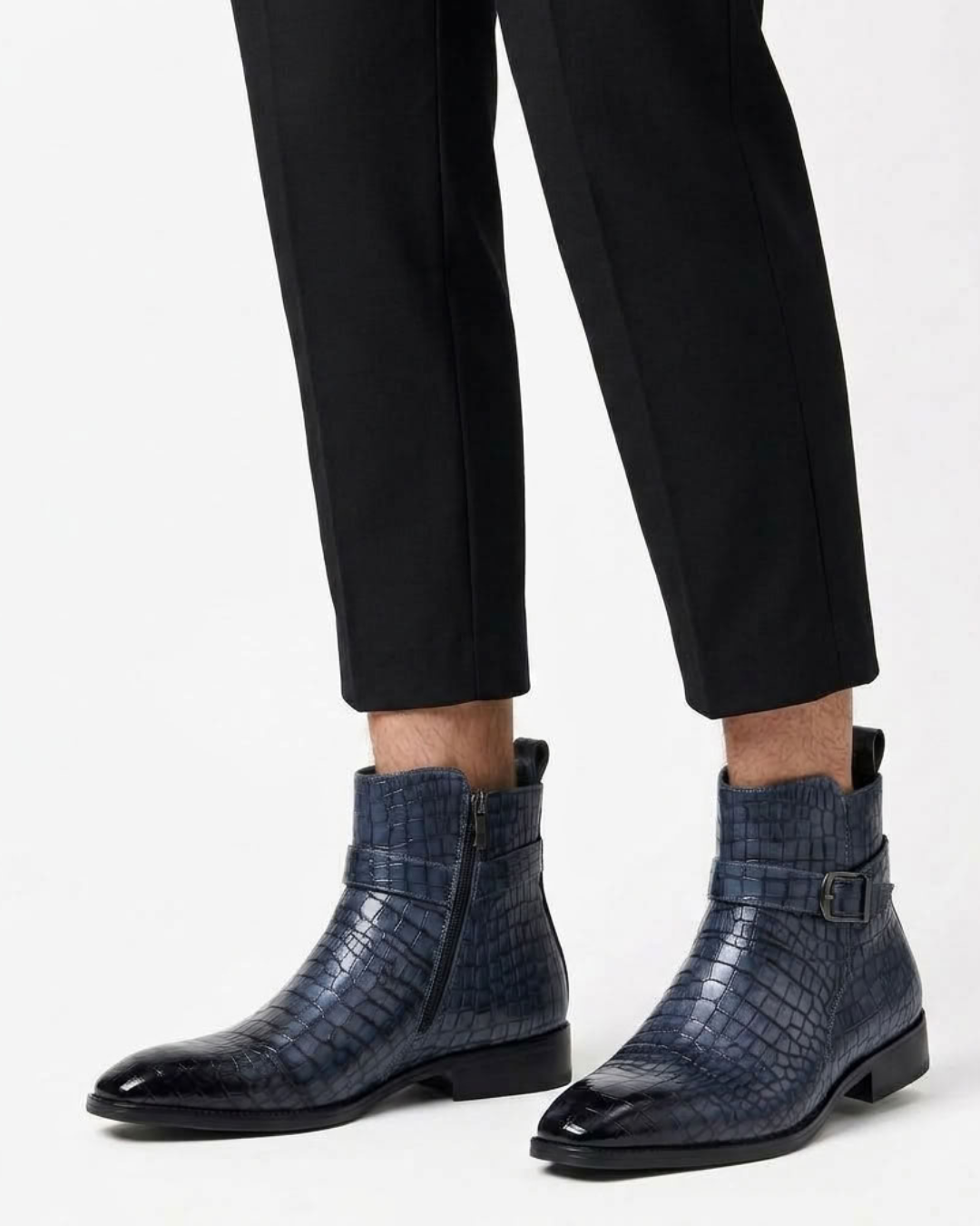 Séraphin | Bottines Homme Effet Croco à Zip et Bride à Boucle - vue 7