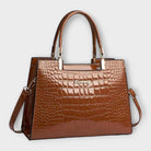 Séverine | Sac à Main Femme Effet Croco Verni à Double Anse - Marron