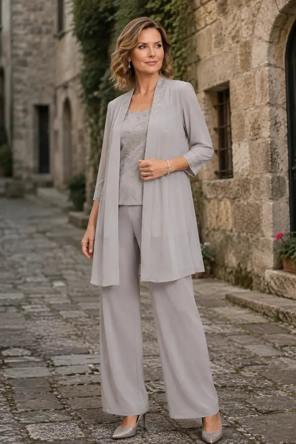Ines Paris | Ensemble 3 pièces femme brodé de cérémonie, grande taille