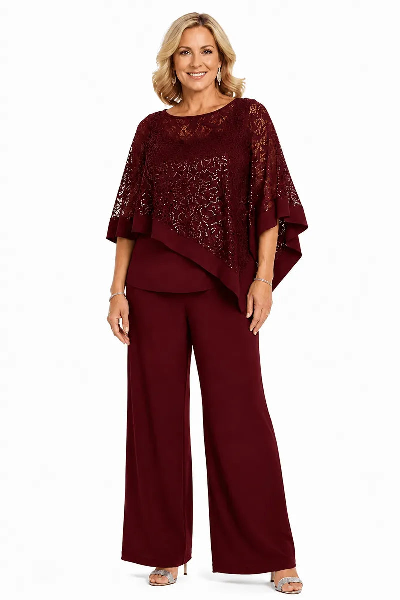 Ines Paris | Ensemble cape à paillettes et pantalon femme cérémonie, grande taille