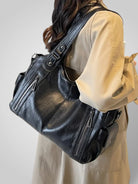 Sidonie | Grand Sac Cabas Femme Effet Cuir à Poches Zippées - Noir