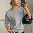 Solène | Pull Femme Col Bateau en Maille Douce à Manches Chauve-Souris - Gris