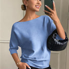 Solène | Pull Femme Col Bateau en Maille Douce à Manches Chauve-Souris - Bleu ciel