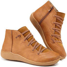 Sophie | Bottines Femme Confort à Lacets Croisés et Zip Latéral - Camel
