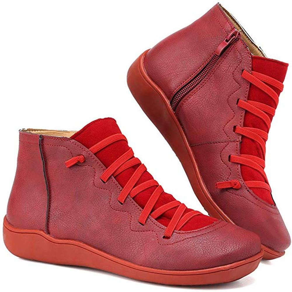 Sophie | Bottines Femme Confort à Lacets Croisés et Zip Latéral - Rouge