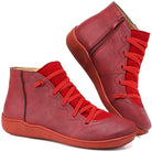 Sophie | Bottines Femme Confort à Lacets Croisés et Zip Latéral - Rouge