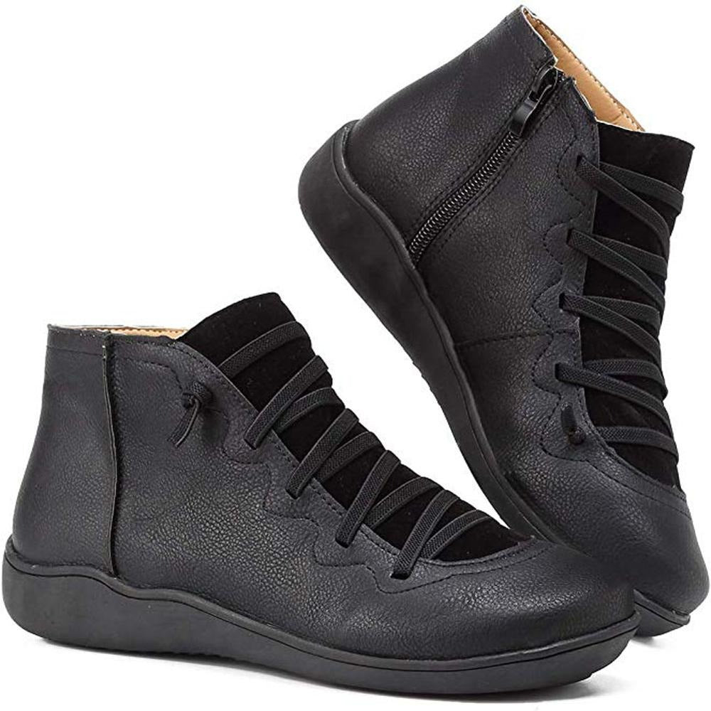 Sophie | Bottines Femme Confort à Lacets Croisés et Zip Latéral - Noir