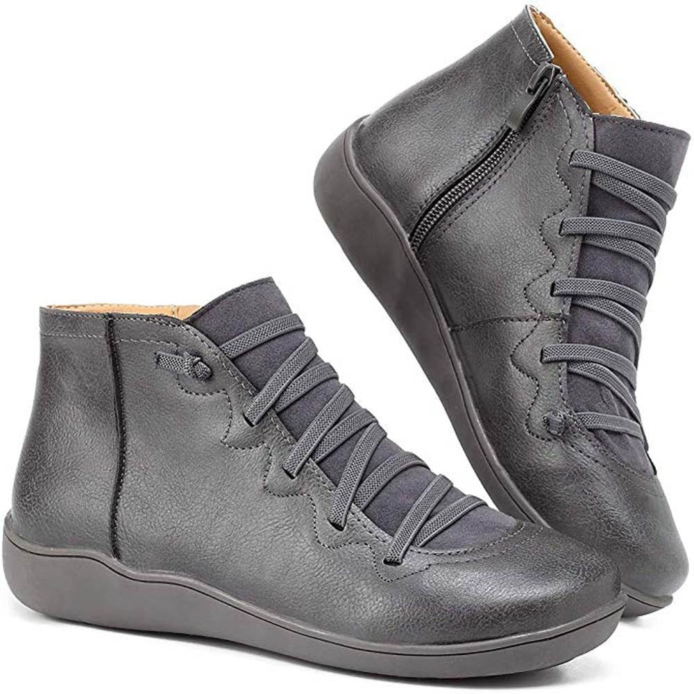 Sophie | Bottines Femme Confort à Lacets Croisés et Zip Latéral - Gris