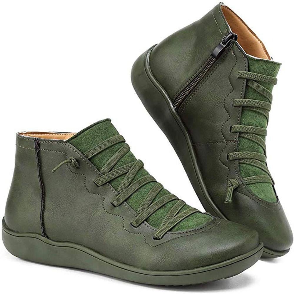 Sophie | Bottines Femme Confort à Lacets Croisés et Zip Latéral - Vert