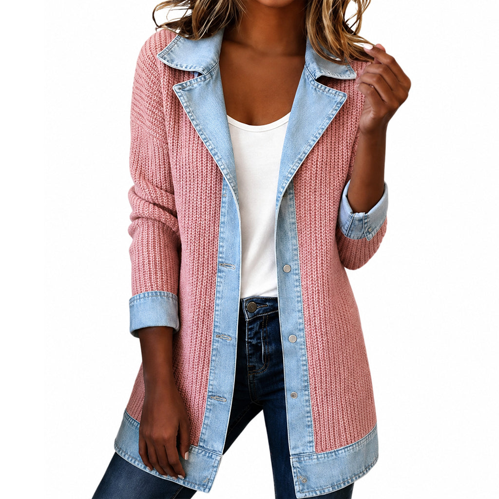 Veste en jean femme coupe ample manches en maille