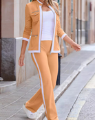 Ensemble femme veste et pantalon liseré contrasté