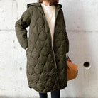 Sylvie | Manteau Long Matelassé Femme à Capuche, Coupe Ample - Vert kaki