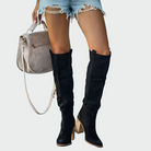Thaïs | Bottes Hautes Femme Effet Cuir Lisse Montant au Genou - Noir