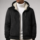 Théodore | Blouson Homme à Capuche Doublé Sherpa Aspect Suédine - Noir