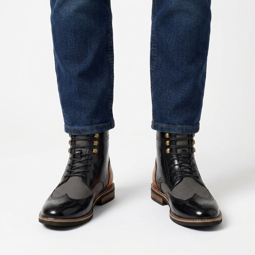 Tristan | Bottines Richelieu Homme à Lacets et Bout Golf, Effet Cuir - Noir