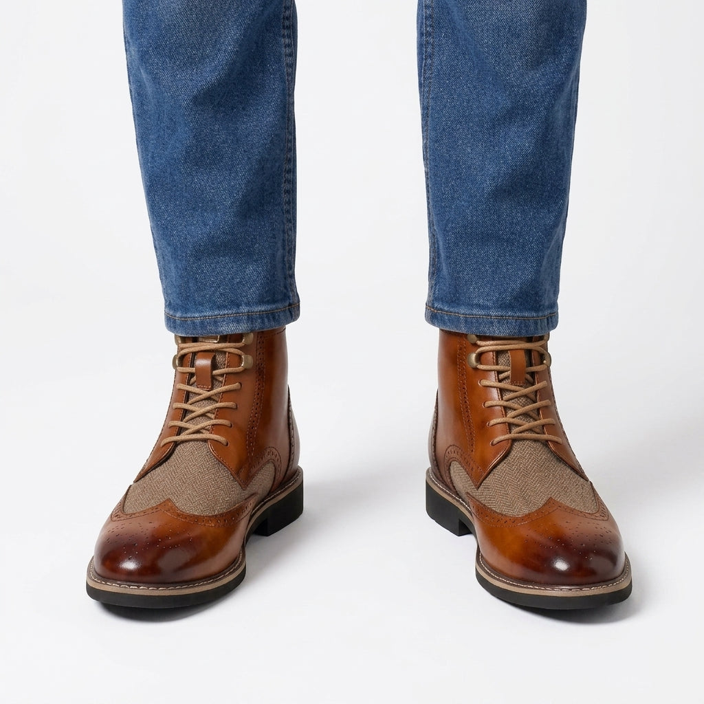 Tristan | Bottines Richelieu Homme à Lacets et Bout Golf, Effet Cuir - Cognac