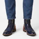 Tristan | Bottines Richelieu Homme à Lacets et Bout Golf, Effet Cuir - Bleu marine