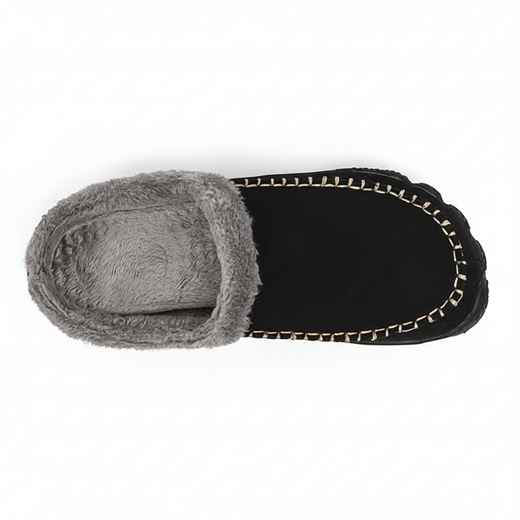 Valentin | Chaussons Mules Homme Fourrés à Surpiqûres, Aspect Suédine - vue 4