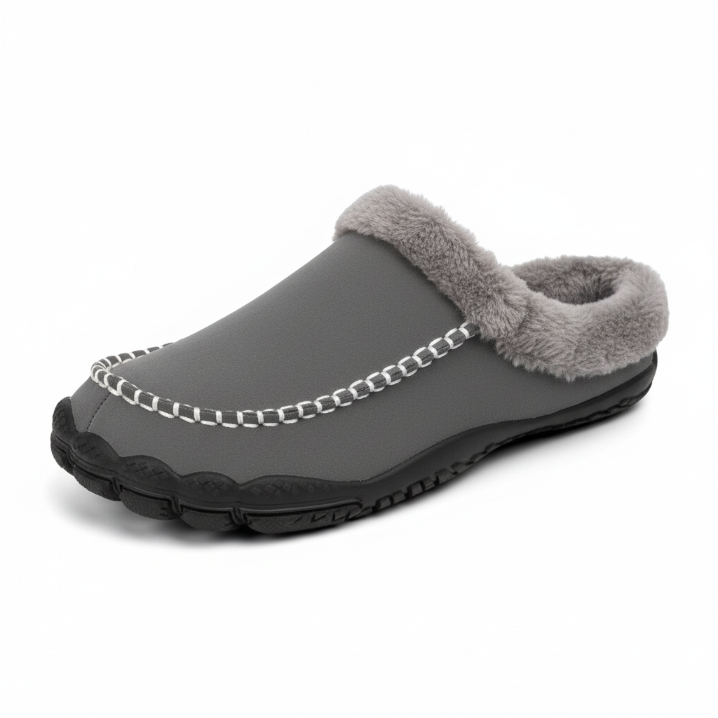 Valentin | Chaussons Mules Homme Fourrés à Surpiqûres, Aspect Suédine - Gris clair