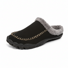 Valentin | Chaussons Mules Homme Fourrés à Surpiqûres, Aspect Suédine - Noir