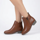Valérie | Bottines Femme Effet Cuir à Talon Carré et Zip Latéral - Marron