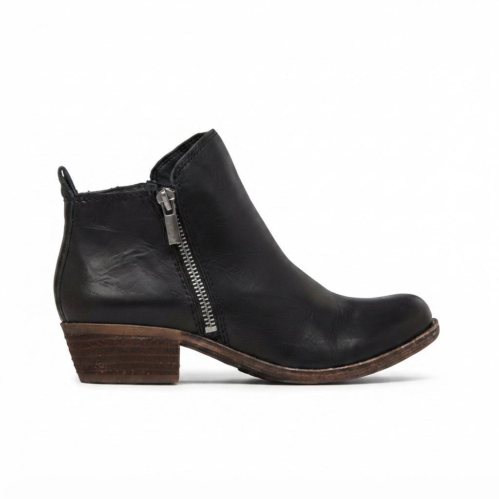 Valérie | Bottines Femme Effet Cuir à Talon Carré et Zip Latéral - Noir
