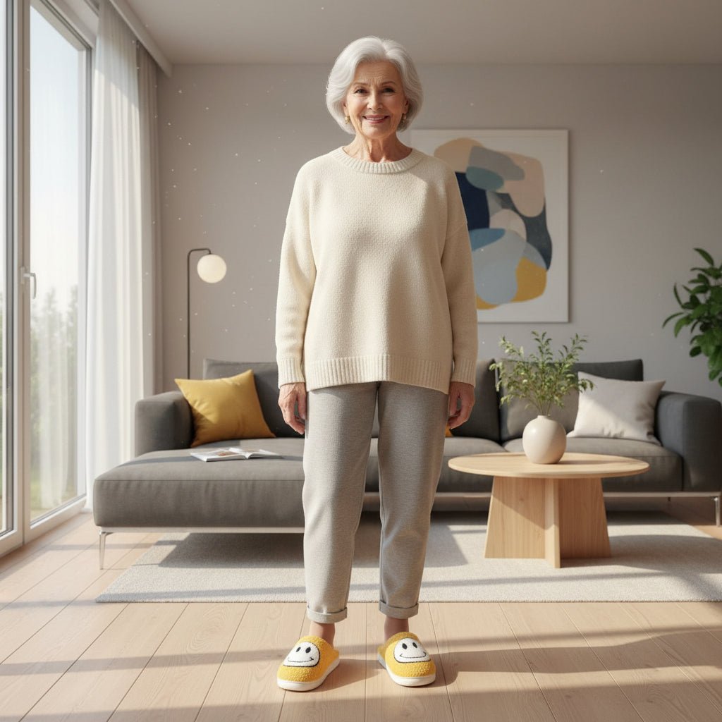 Véronique | Chaussons Femme Doublure Sherpa à Visage Souriant Brodé et Semelle Épaisse - vue 1