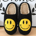 Véronique | Chaussons Femme Doublure Sherpa à Visage Souriant Brodé et Semelle Épaisse - Noir