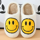 Véronique | Chaussons Femme Doublure Sherpa à Visage Souriant Brodé et Semelle Épaisse - Écru et jaune