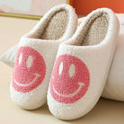 Véronique | Chaussons Femme Doublure Sherpa à Visage Souriant Brodé et Semelle Épaisse - Écru et rose