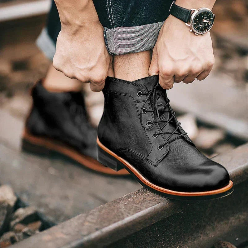 Vincent | Bottines à Lacets Homme Effet Cuir avec Patte à Boucle - vue 3
