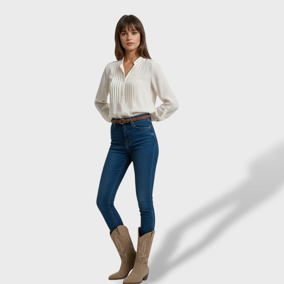 Ines Paris | Bottes Cowboy Femme Brodées Effet Daim Talon Bas