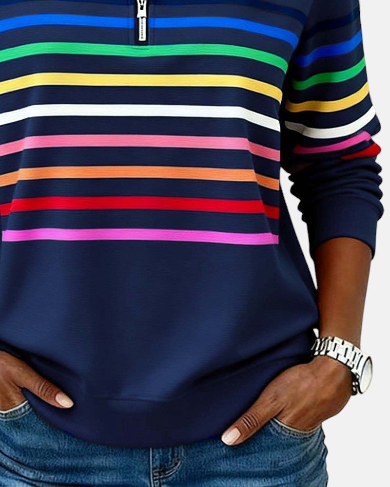 Ines Paris | Sweat-Shirt Femme Rayé Demi-Zip Coupe Ample