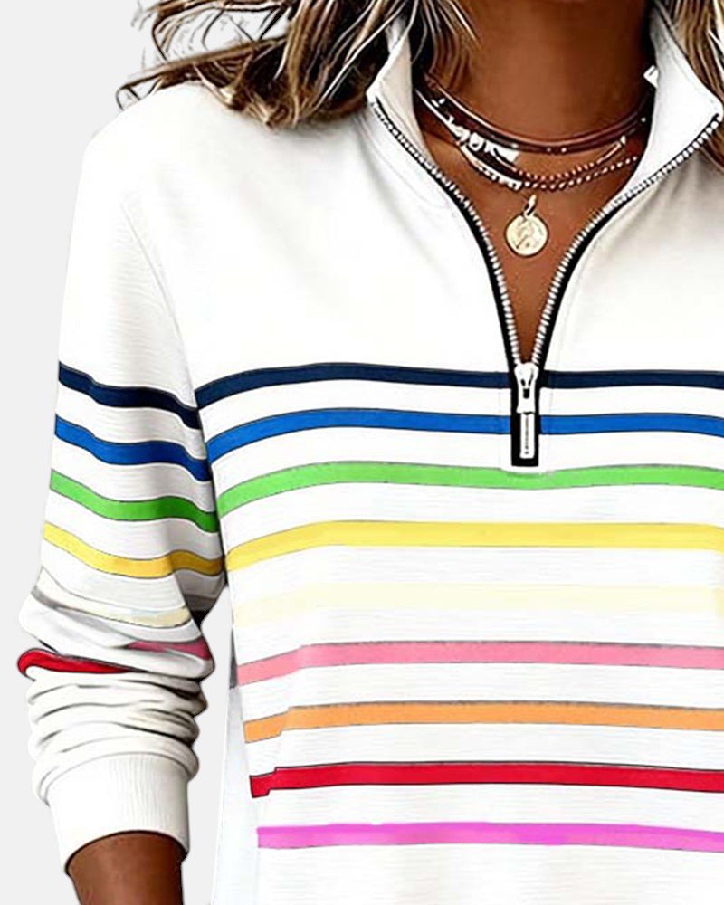 Ines Paris | Sweat-Shirt Femme Rayé Demi-Zip Coupe Ample
