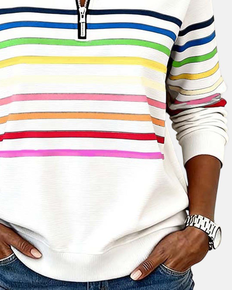 Ines Paris | Sweat-Shirt Femme Rayé Demi-Zip Coupe Ample