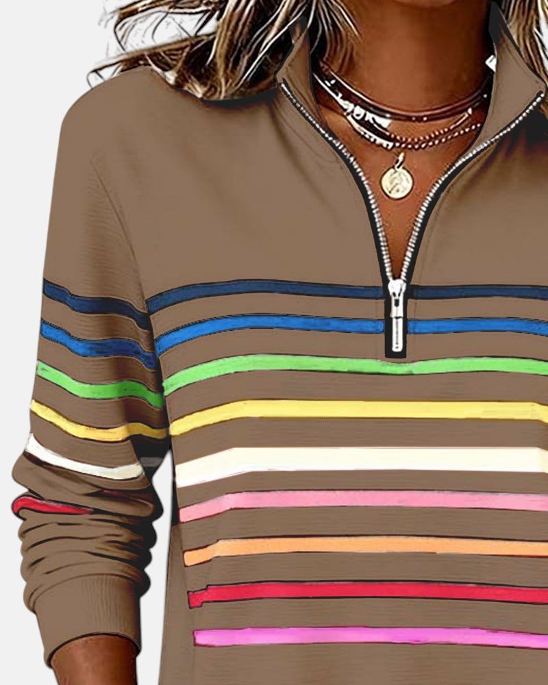 Ines Paris | Sweat-Shirt Femme Rayé Demi-Zip Coupe Ample