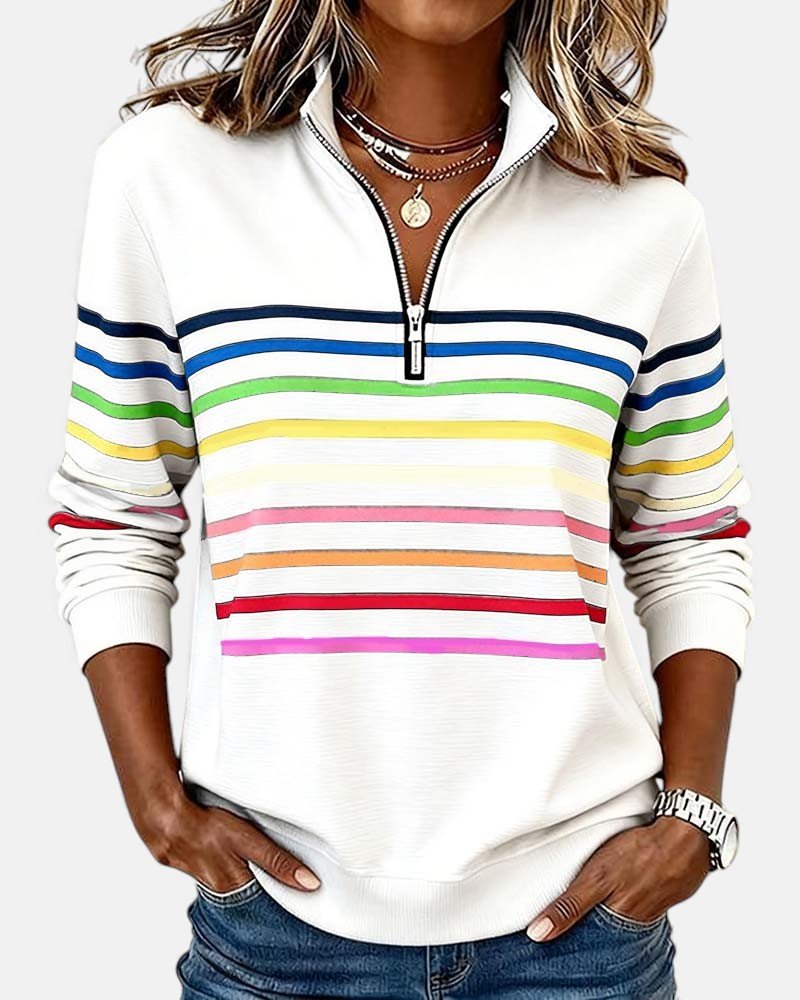 Ines Paris | Sweat-Shirt Femme Rayé Demi-Zip Coupe Ample