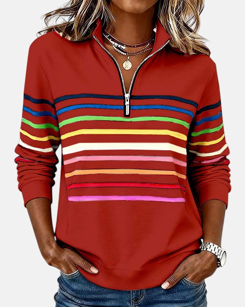 Ines Paris | Sweat-Shirt Femme Rayé Demi-Zip Coupe Ample
