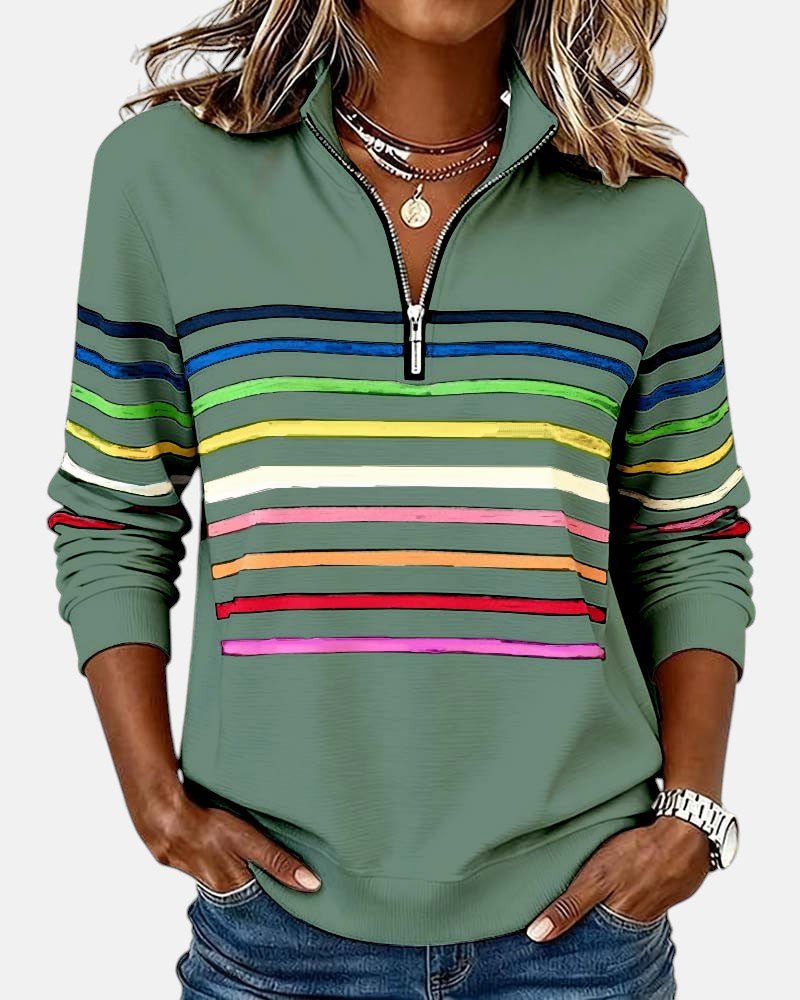 Ines Paris | Sweat-Shirt Femme Rayé Demi-Zip Coupe Ample