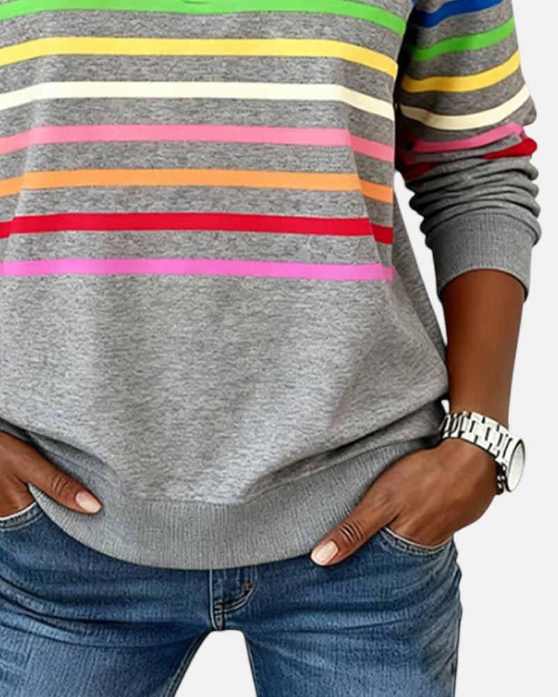 Ines Paris | Sweat-Shirt Femme Rayé Demi-Zip Coupe Ample