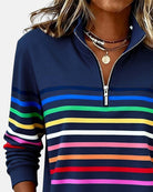 Ines Paris | Sweat-Shirt Femme Rayé Demi-Zip Coupe Ample