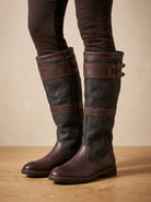 Yvette | Bottes Hautes Femme Bicolores Effet Cuir Grainé à Double Boucle - Noir et chocolat
