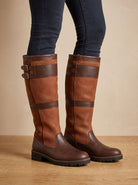 Yvette | Bottes Hautes Femme Bicolores Effet Cuir Grainé à Double Boucle - Cognac