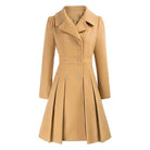 Zélie | Manteau Croisé Femme Cintré et Évasé à Plis, Toucher Laine - Camel