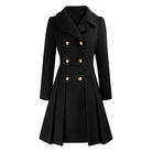 Zélie | Manteau Croisé Femme Cintré et Évasé à Plis, Toucher Laine - Noir